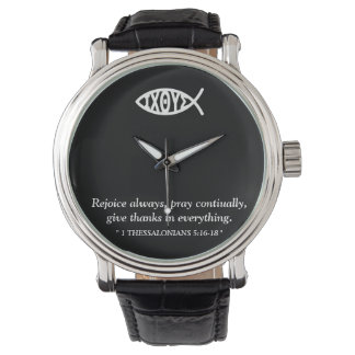 Jesus Fish, ichtus, watch, 1 THESSALONIANS 5:16-18 Horloge