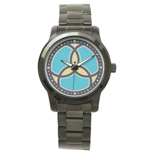 Jesus Fish Trinity Glas in lood Logo - blauwgroen Horloge (Voorkant)