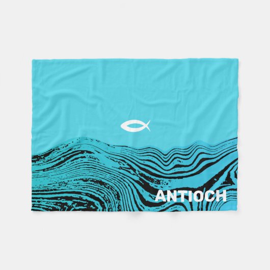 Jesus Fish Wavy Waters Fleece Deken (Voorkant (Horizontaal))