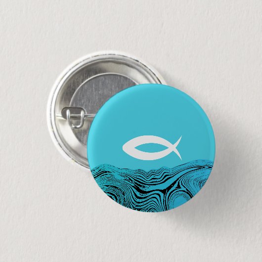 Jesus Fish Wavy Waters Ronde Button 3,2 Cm (Voorkant /achterkant)