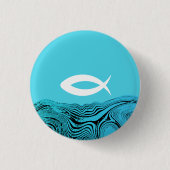 Jesus Fish Wavy Waters Ronde Button 3,2 Cm (Voorkant)