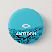 Jesus Fish Wavy Waters Ronde Button 5,7 Cm (Voorkant)