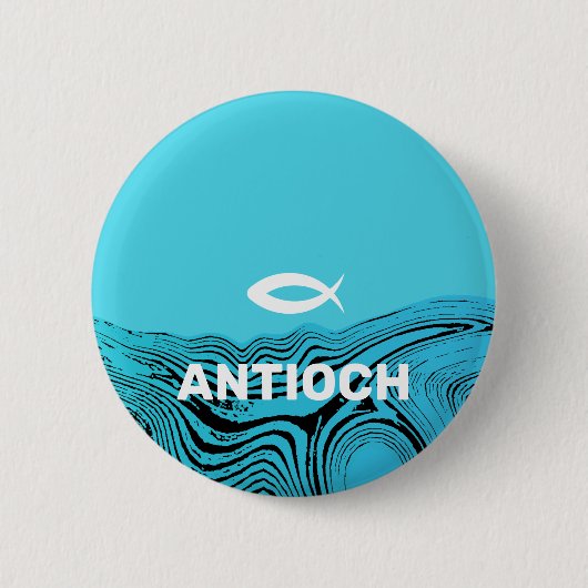 Jesus Fish Wavy Waters Ronde Button 5,7 Cm (Voorkant)