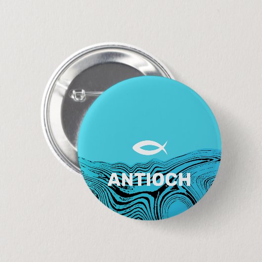 Jesus Fish Wavy Waters Ronde Button 5,7 Cm (Voorkant /achterkant)