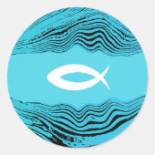 Jesus Fish Wavy Waters Ronde Sticker (Voorkant)