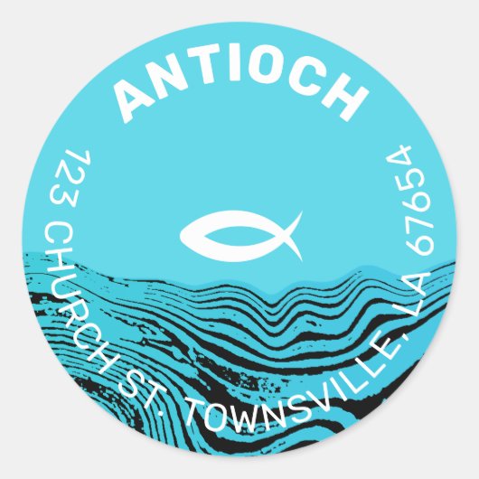 Jesus Fish Wavy Waters Ronde Sticker (Voorkant)