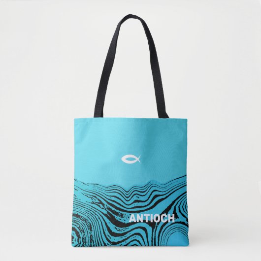 Jesus Fish Wavy Waters Tote Bag (Voorkant)