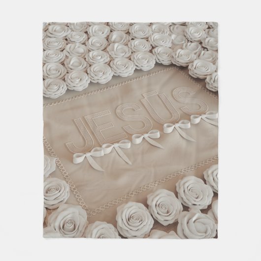 JESÚS Fleece & Sherpa Deken – Witte Rozen & (Voorkant)