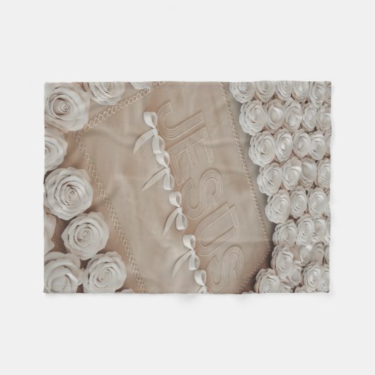 JESÚS Fleece & Sherpa Deken – Witte Rozen & (Voorkant (Horizontaal))