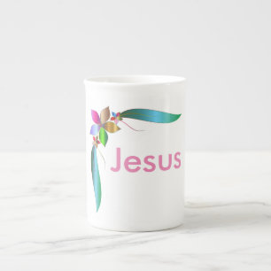 JESUS FLOWER RIBBON PORSELEIN KOP