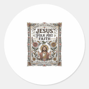 Jesus Folk Art geloof Jesus Folk Art Christelijk g Ronde Sticker