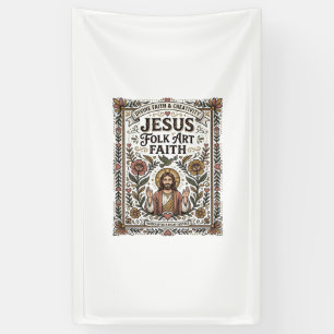 Jesus Folk Art Geloof Jesus Folk Art Christelijk G Spandoek