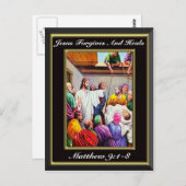 Jesus Forgave en heals Matthew 9:1-8 zwart Briefkaart (Voorkant / Achterkant)