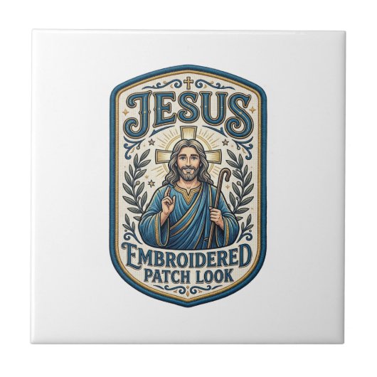 Jesus Geborduurd Patch Kijk Jezus Geborduurde Patc Tegeltje (Voorkant)