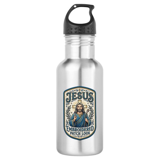 Jesus Geborduurd Patch Kijk Jezus Geborduurde Patc Waterfles (Voorkant)