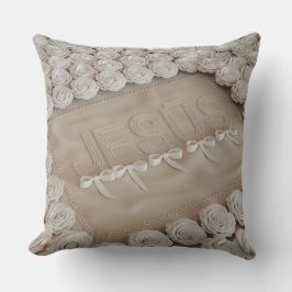 JESÚS geborduurd Sierkussen – 3D Render Beige