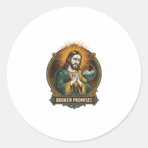 Jesus Gebroken Chip Vast in Dip Kom Party Humor_1 Ronde Sticker