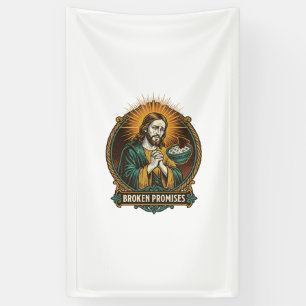 Jesus Gebroken Chip Vast in Dip Kom Party Humor_1 Spandoek