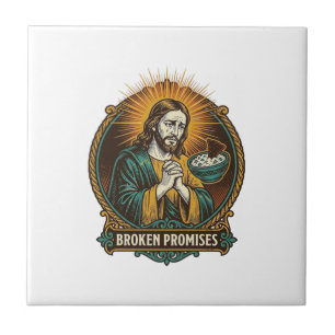 Jesus Gebroken Chip Vast in Dip Kom Party Humor_1 Tegeltje