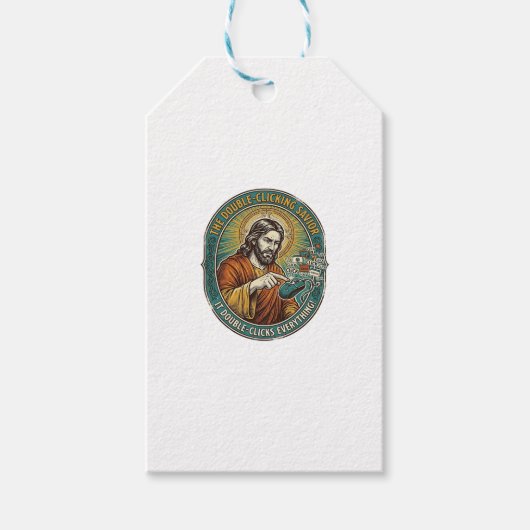 Jesus Gebroken Dubbelklikken Muis IT Kantoor Tech Cadeaulabel (Voorkant)