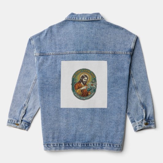 Jesus Gebroken Dubbelklikken Muis IT Kantoor Tech Denim Jacket (Achterkant)