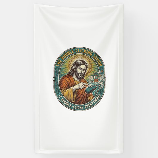 Jesus Gebroken Dubbelklikken Muis IT Kantoor Tech Spandoek (Verticaal)