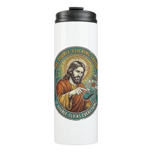 Jesus Gebroken Dubbelklikken Muis IT Kantoor Tech Thermosbeker (Voorkant)