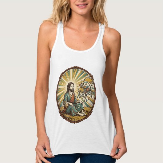 Jesus Gebroken Klapstoel Partij Onbeschoft Onbehol Tanktop (Voorkant)