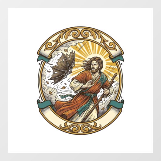 Jesus Gebroken Paraplu Binnenstebuiten Winderige S Raamsticker (Vel)