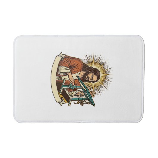 Jesus Gebroken Staande Bureaublad Vastgelopen Halv Badmat (Voorkant)