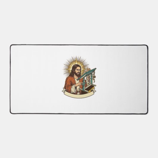 Jesus Gebroken Staande Bureaublad Vastgelopen Halv Bureaumat (Voorkant)