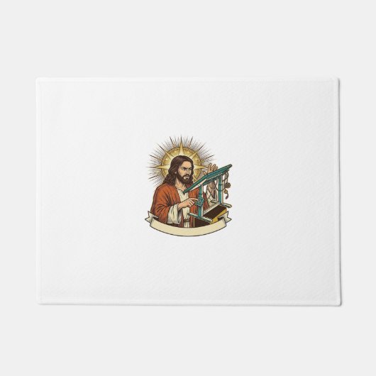 Jesus Gebroken Staande Bureaublad Vastgelopen Halv Deurmat (Voorkant)