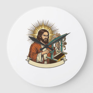 Jesus Gebroken Staande Bureaublad Vastgelopen Halv Grote Klok