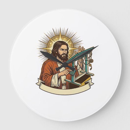 Jesus Gebroken Staande Bureaublad Vastgelopen Halv Grote Klok (Voorkant)