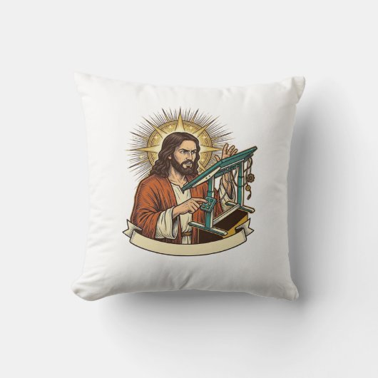 Jesus Gebroken Staande Bureaublad Vastgelopen Halv Kussen (Voorkant)