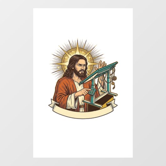 Jesus Gebroken Staande Bureaublad Vastgelopen Halv Raamsticker (Vel)