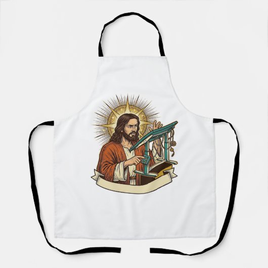 Jesus Gebroken Staande Bureaublad Vastgelopen Halv Schort (Voorkant)