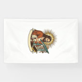 Jesus Gebroken Staande Bureaublad Vastgelopen Halv Spandoek (Horizontaal)
