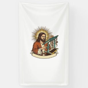 Jesus Gebroken Staande Bureaublad Vastgelopen Halv Spandoek
