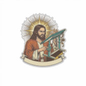 Jesus Gebroken Staande Bureaublad Vastgelopen Halv Sticker (Voorkant)