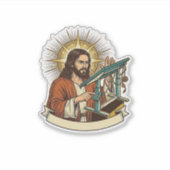 Jesus Gebroken Staande Bureaublad Vastgelopen Halv Sticker (Voorkant)