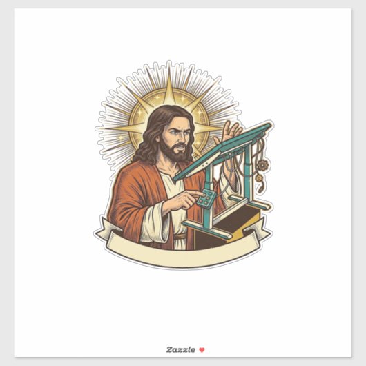 Jesus Gebroken Staande Bureaublad Vastgelopen Halv Sticker (Vel)