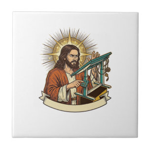 Jesus Gebroken Staande Bureaublad Vastgelopen Halv Tegeltje