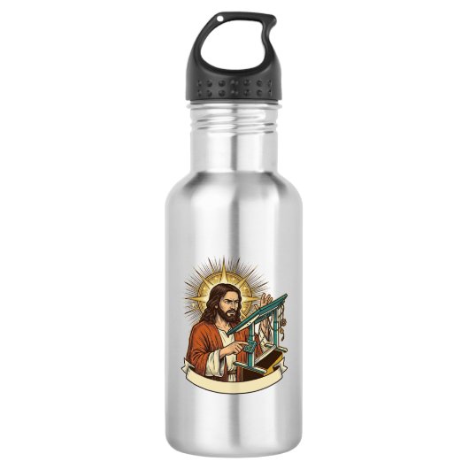 Jesus Gebroken Staande Bureaublad Vastgelopen Halv Waterfles (Voorkant)