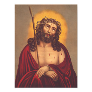 Jesus Gekroond Met Doornen Droevige Kunst Foto Afdruk