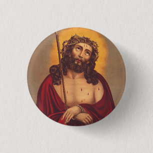 Jesus Gekroond Met Doornen Droevige Kunst Ronde Button 3,2 Cm