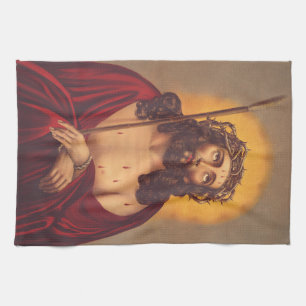 Jesus Gekroond Met Doornen Droevige Kunst Theedoek