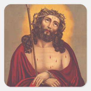 Jesus Gekroond Met Doornen Droevige Kunst Vierkante Sticker