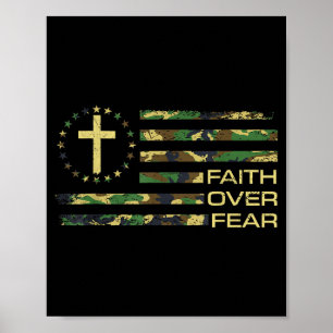 Jesus geloof overwint vrees kruis camouflage Ameri Poster