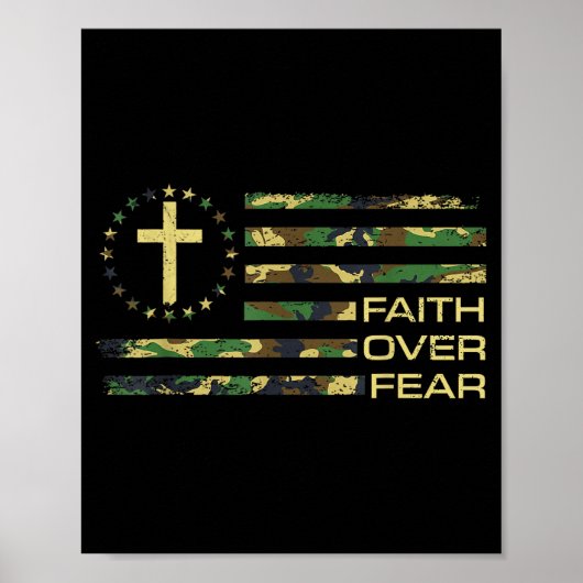 Jesus geloof overwint vrees kruis camouflage Ameri Poster (Voorkant)